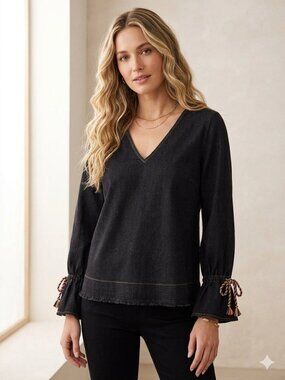 NWT Sugar Lips black cotton Indie jean top, size S